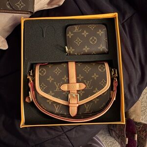 Louis Vuitton Monogram Crossbody Bag and Wallet Set